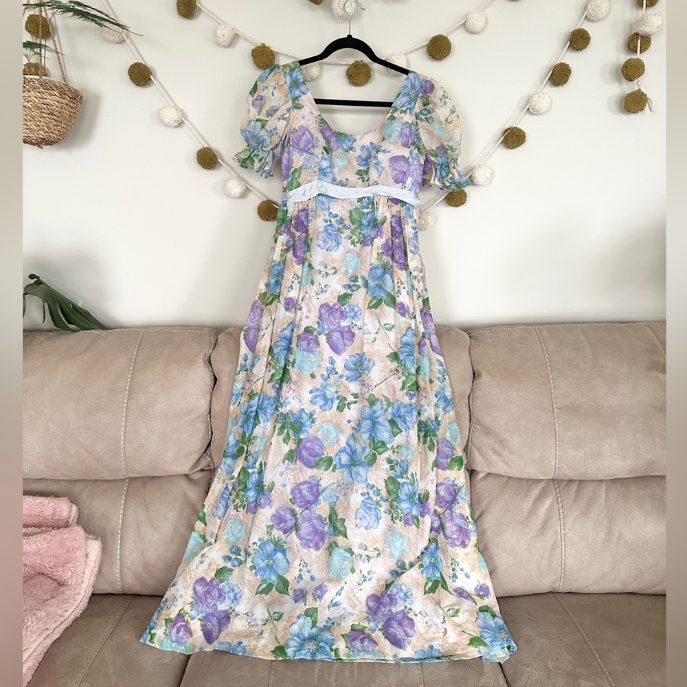 Vintage 70s floral regency Bridgerton style gown